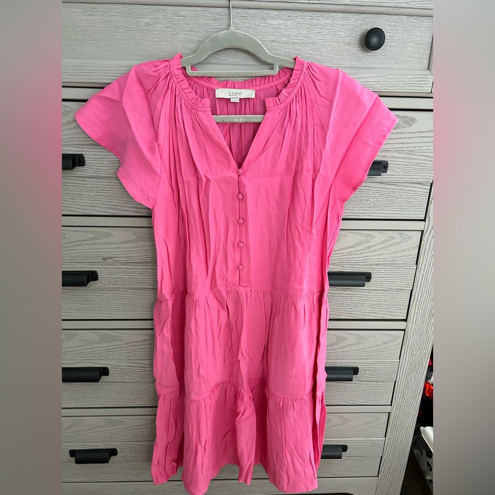 LOFT Vibrant Pink Tiered Swing Dress - Picture 2 of 5